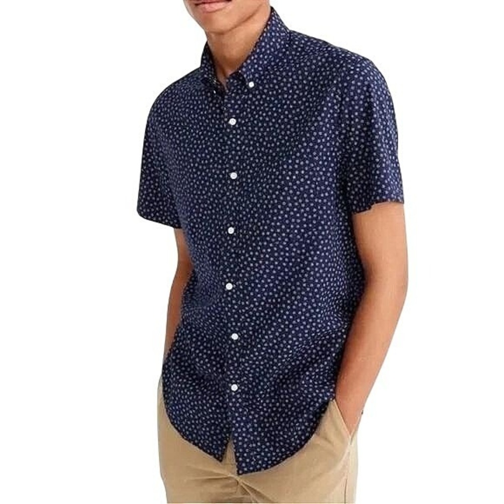 J.Crew Ditsy Floral Print Button Down Short Sleeve Shirt‎ Navy Slim Size Small